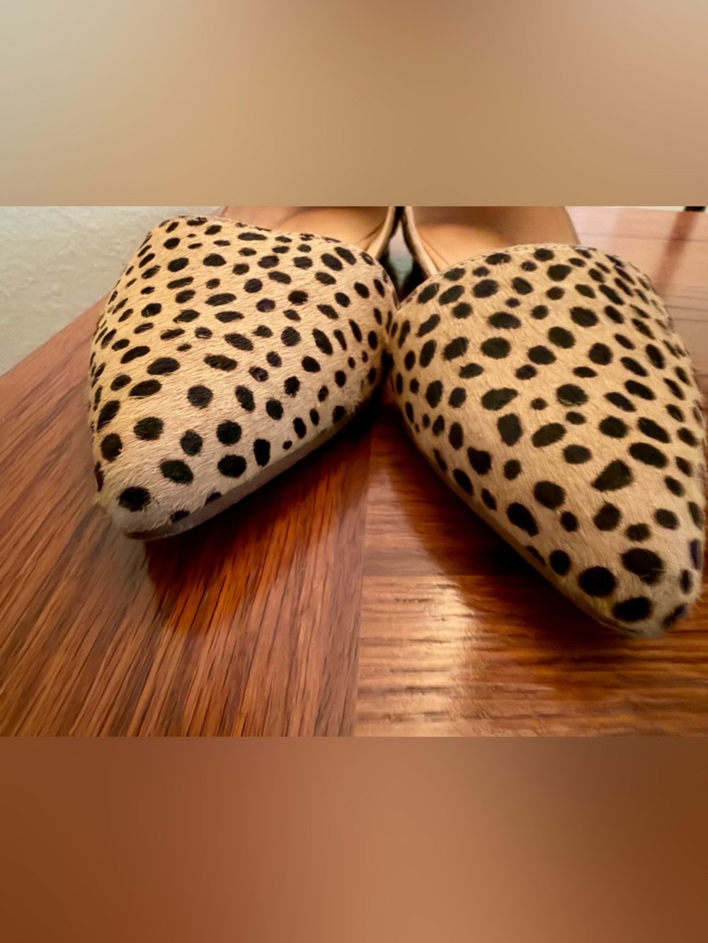 J Crew Spot Dot Zoe Calf Hair D’Orsay Flats - Tan/Black, Size 7. - Picture 4 of 12